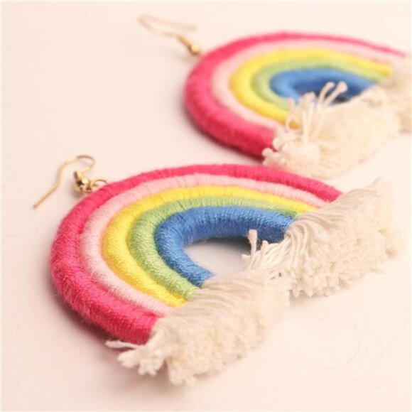 Boho Rainbow Layered Tassel Earrings Handmade Macrame Fringe Drop Earrings Gift - Picture 5 of 8